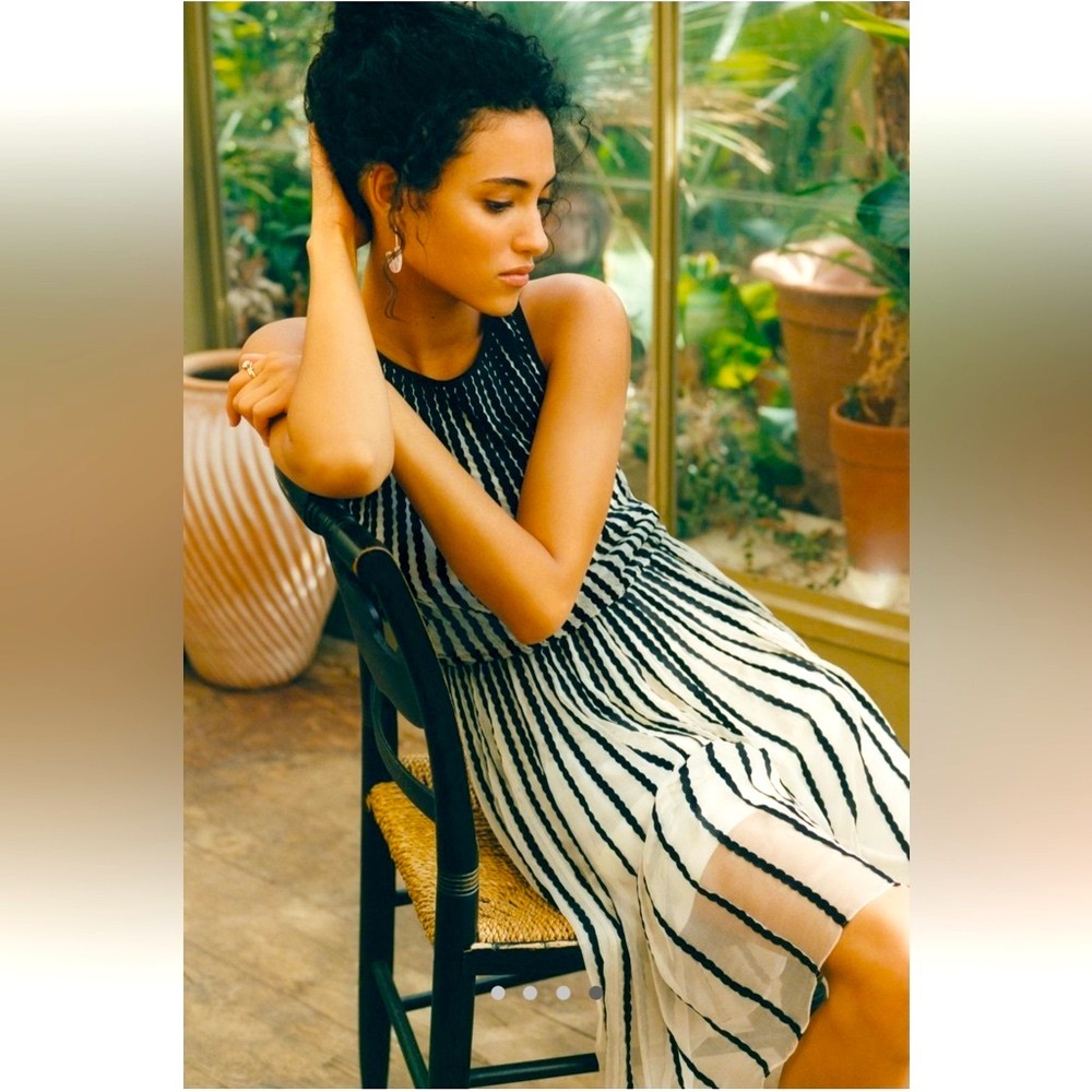 Anthropologie Women’s Geisha Designs Black and White Striped Halter Dress - Picture 4 of 8